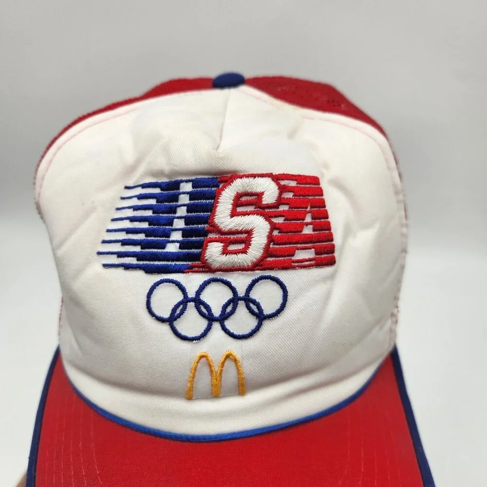 Vintage‎ 1984 McDonalds Olympics Los Angeles Snapback Trucker Hat Red Blue READ